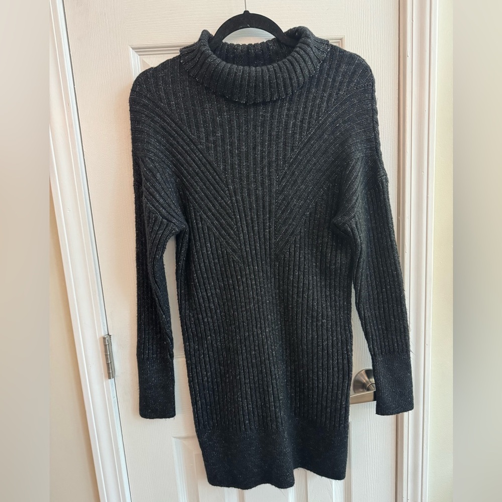 TAHARI Cotton Blend Ribbed Foldover Neck Sweater Dress Size Small
